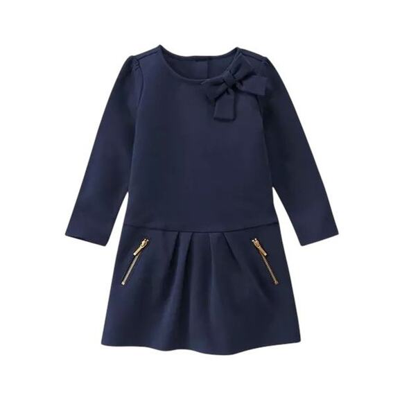 Janie & Jack Navy Pleated Knee Length Ponte Dress Baby Girl Size 6-12 Mos 4-18 - Picture 1 of 7